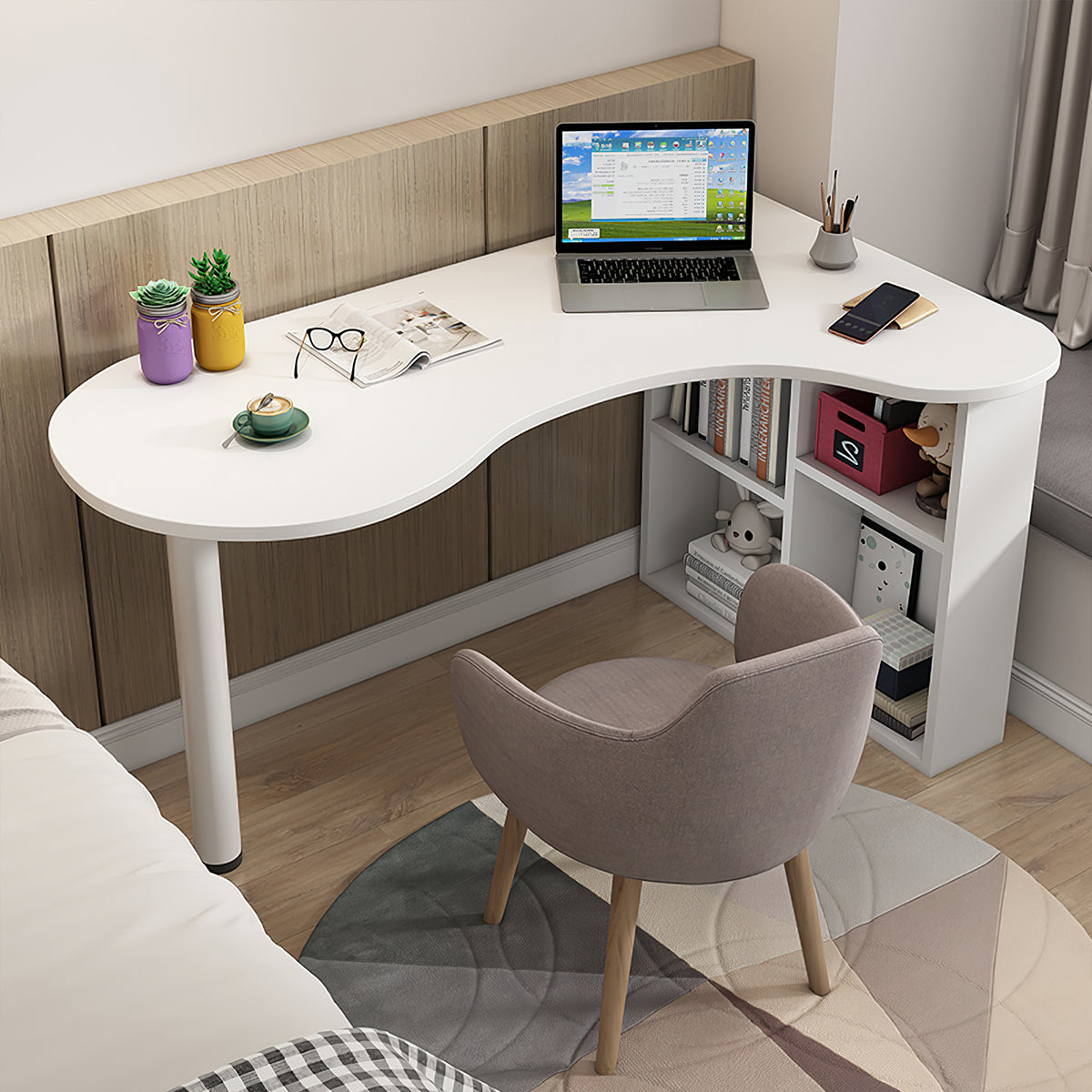 Minimalist Corner Computer Desk with Side Storage Cabinet for Home