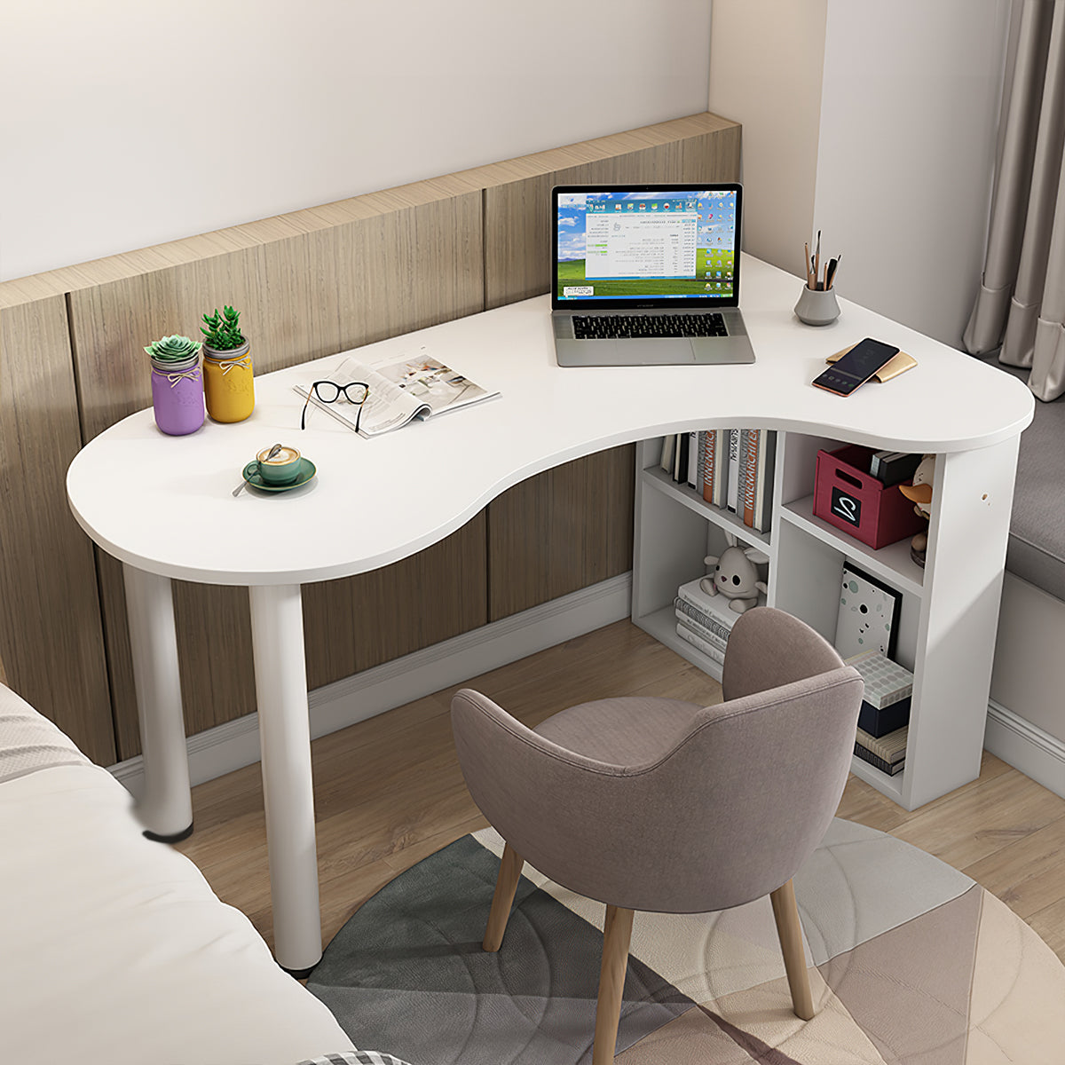 Minimalist Corner Computer Desk with Side Storage Cabinet for Home