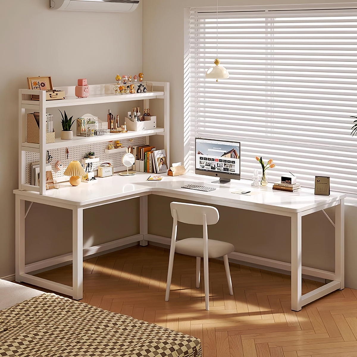 L-Shaped Integrated Corner Home Computer Desk with Storage Rack