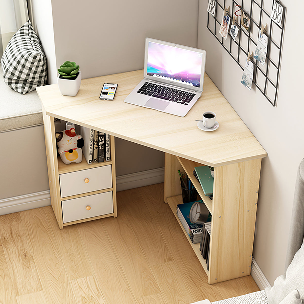 Minimalist Small Corner Writing Desk with Built-In Storage Cabinet