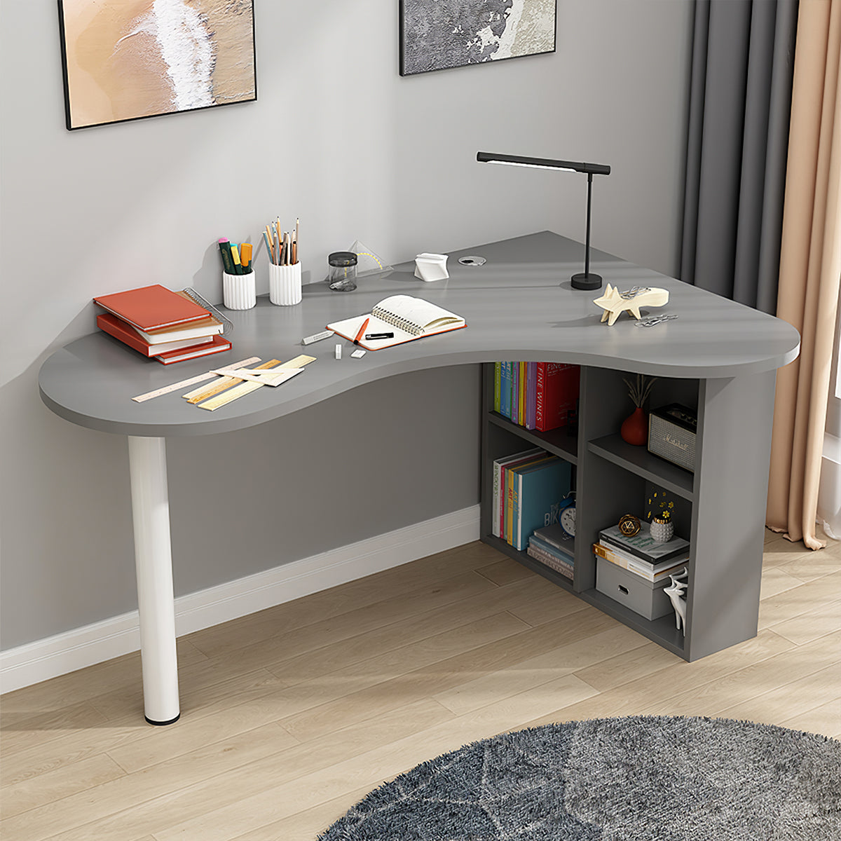 Minimalist Corner Computer Desk with Side Storage Cabinet for Home