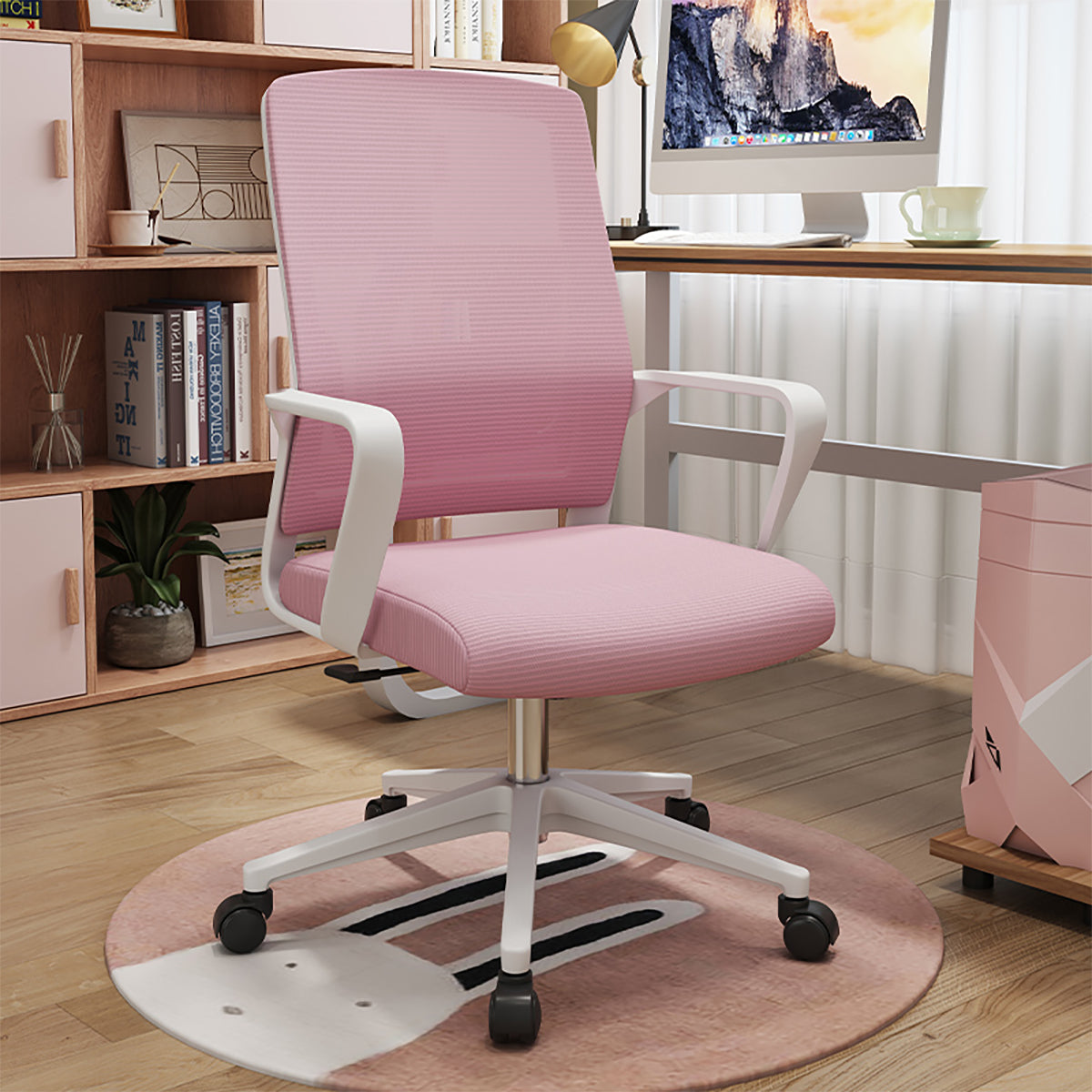 Minimalist Mobile Computer Office with Nylon Base and Casters