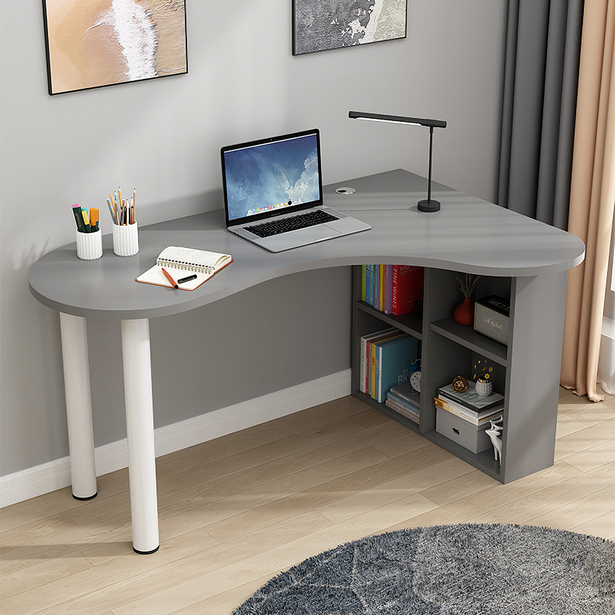 Minimalist Corner Computer Desk with Side Storage Cabinet for Home