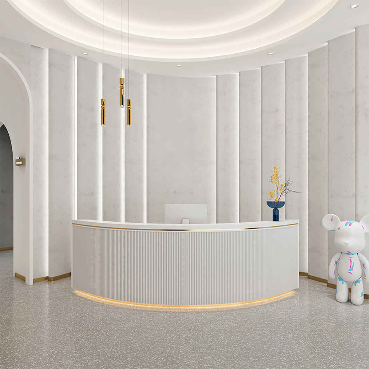 Minimalist White Semi-Circular Reception Desk for Beauty Salon(Sale Event)