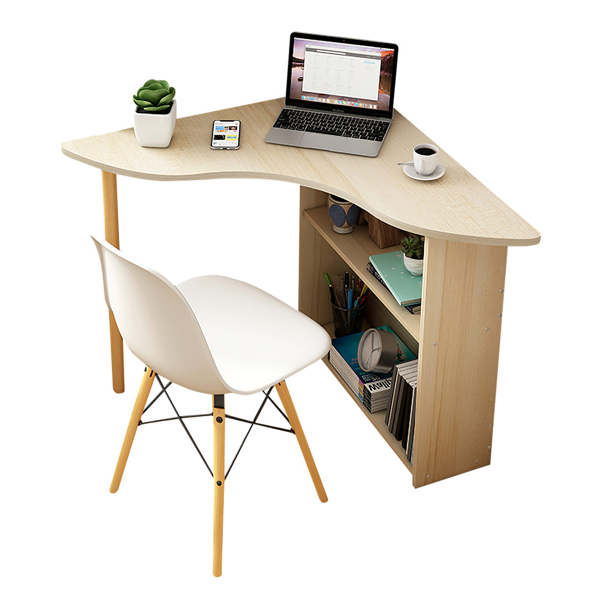 Minimalist Small Corner Writing Desk with Built-In Storage Cabinet