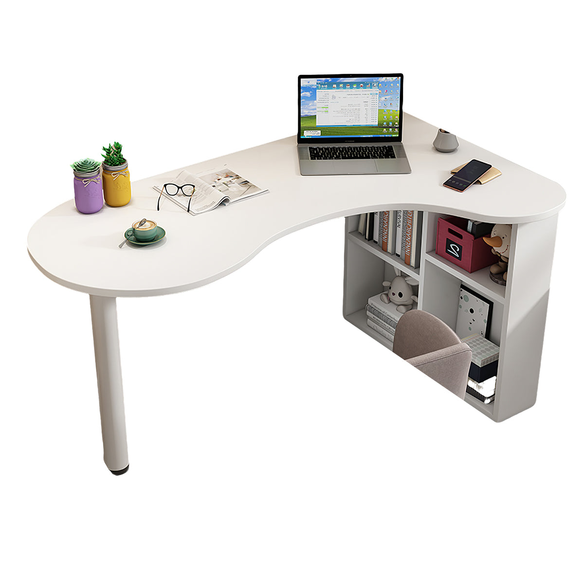 Minimalist Corner Computer Desk with Side Storage Cabinet for Home