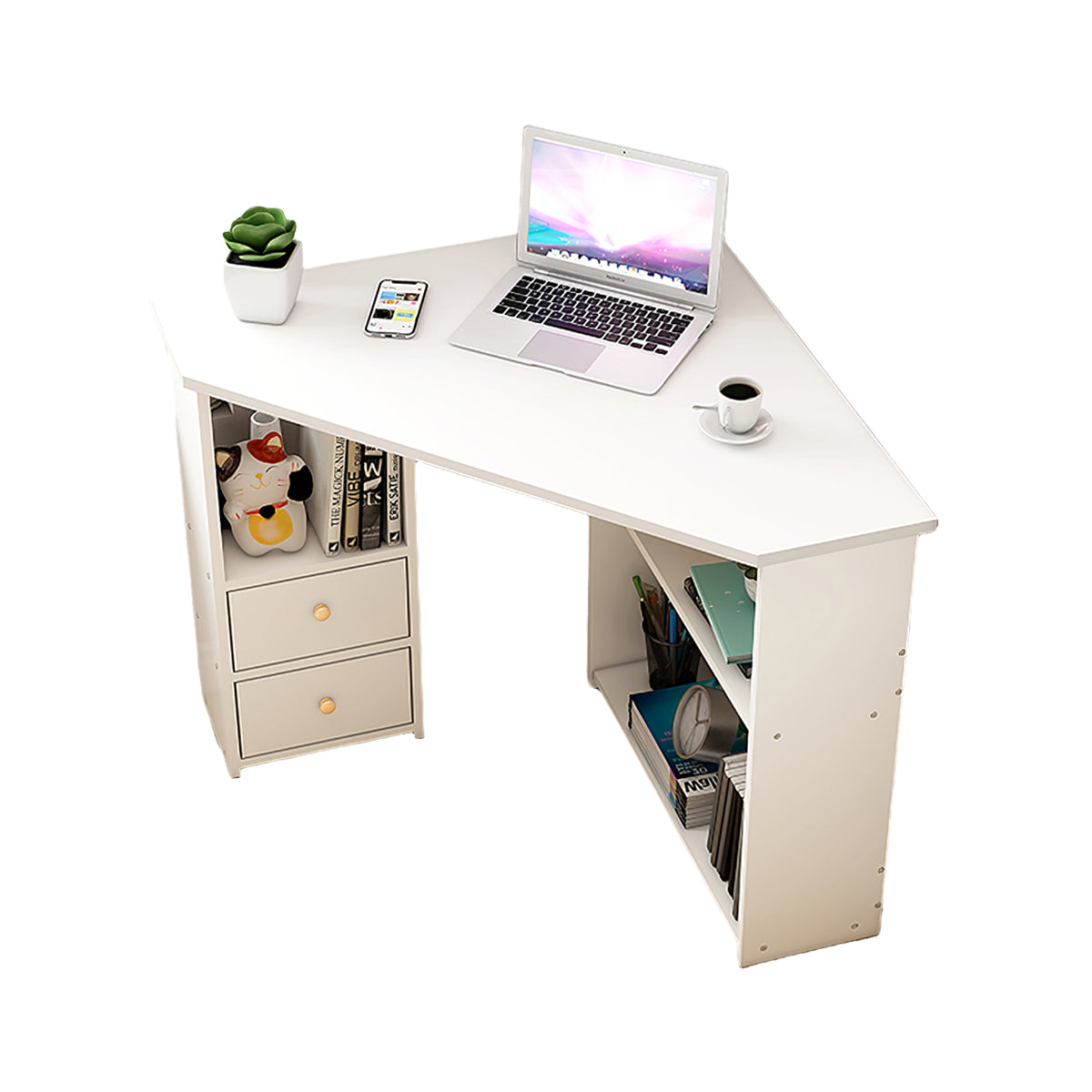 Minimalist Small Corner Writing Desk with Built-In Storage Cabinet