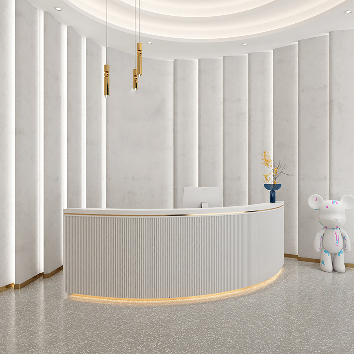 Minimalist White Semi-Circular Reception Desk for Beauty Salon(Sale Event)