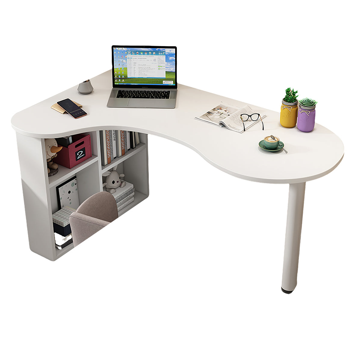 Minimalist Corner Computer Desk with Side Storage Cabinet for Home