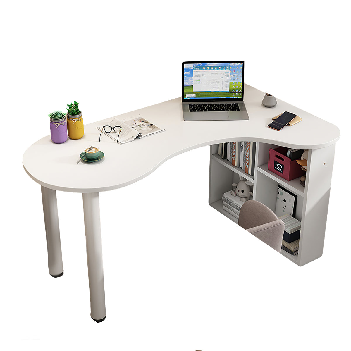 Minimalist Corner Computer Desk with Side Storage Cabinet for Home