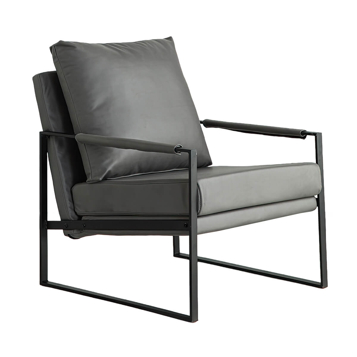 Minimalist Faux Leather Single Armchair with Backrest for Small Apartments