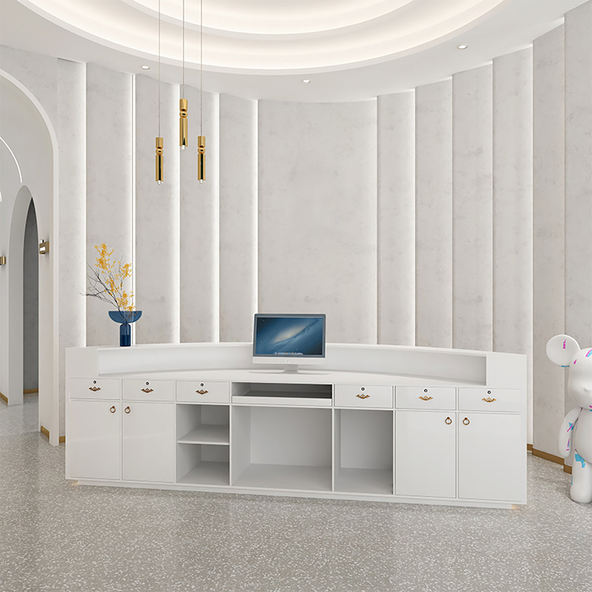 Minimalist White Semi-Circular Reception Desk for Beauty Salon(Sale Event)