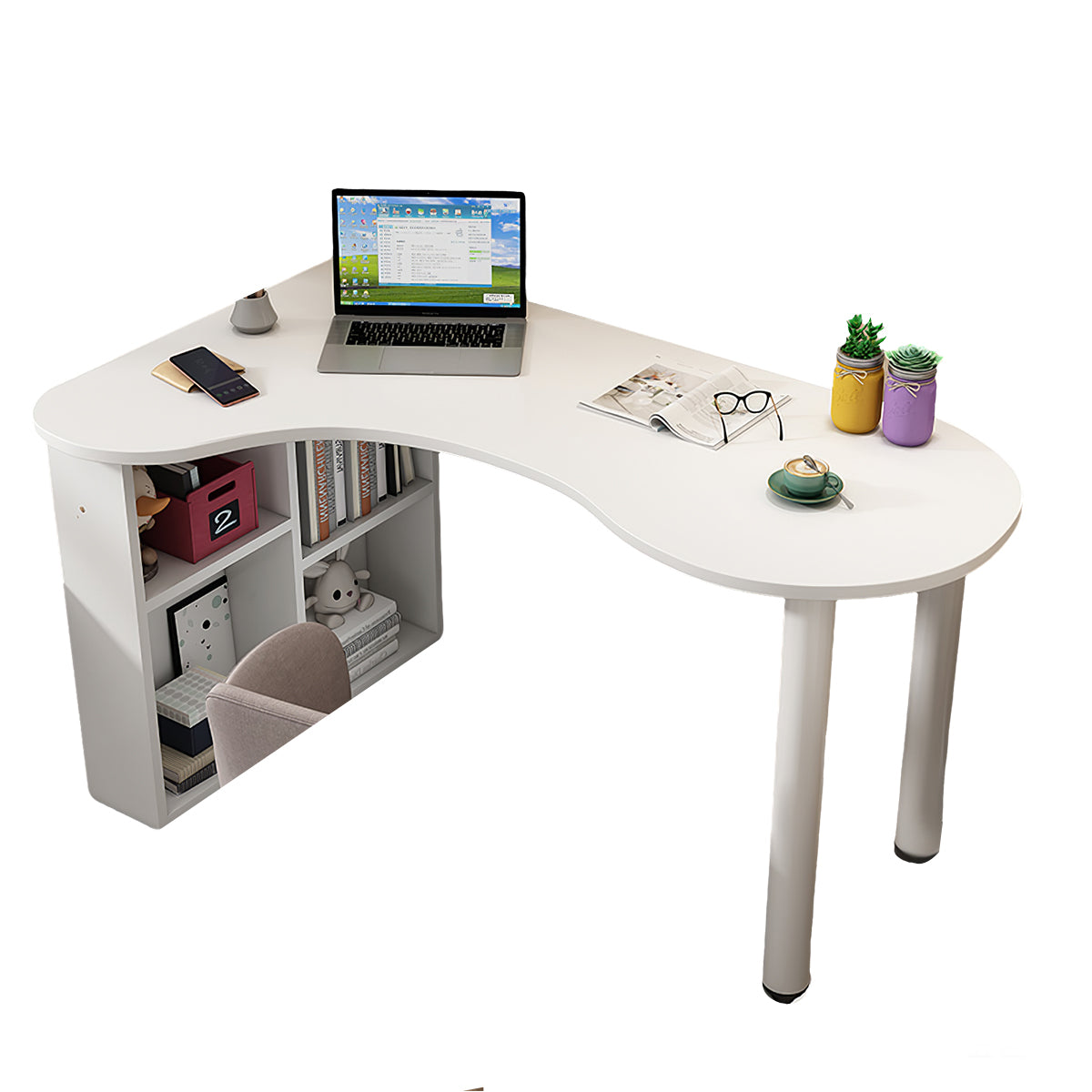 Minimalist Corner Computer Desk with Side Storage Cabinet for Home