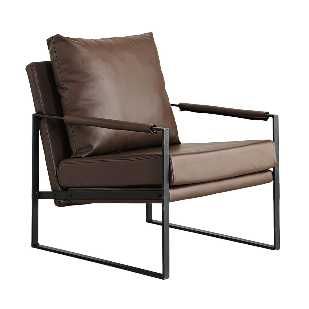 Minimalist Faux Leather Single Armchair with Backrest for Small Apartments