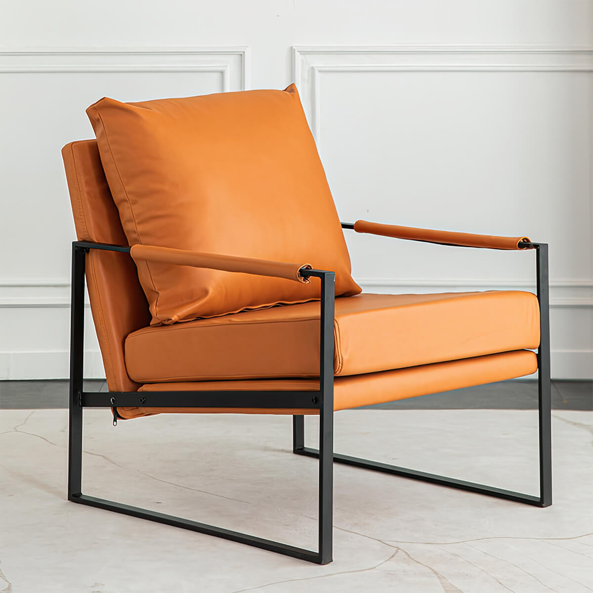 Minimalist Faux Leather Single Armchair with Backrest for Small Apartments