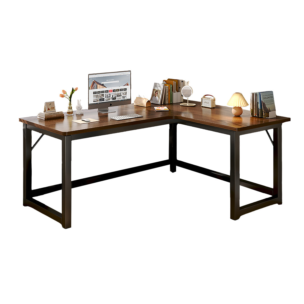 L-Shaped Integrated Corner Home Computer Desk with Storage Rack