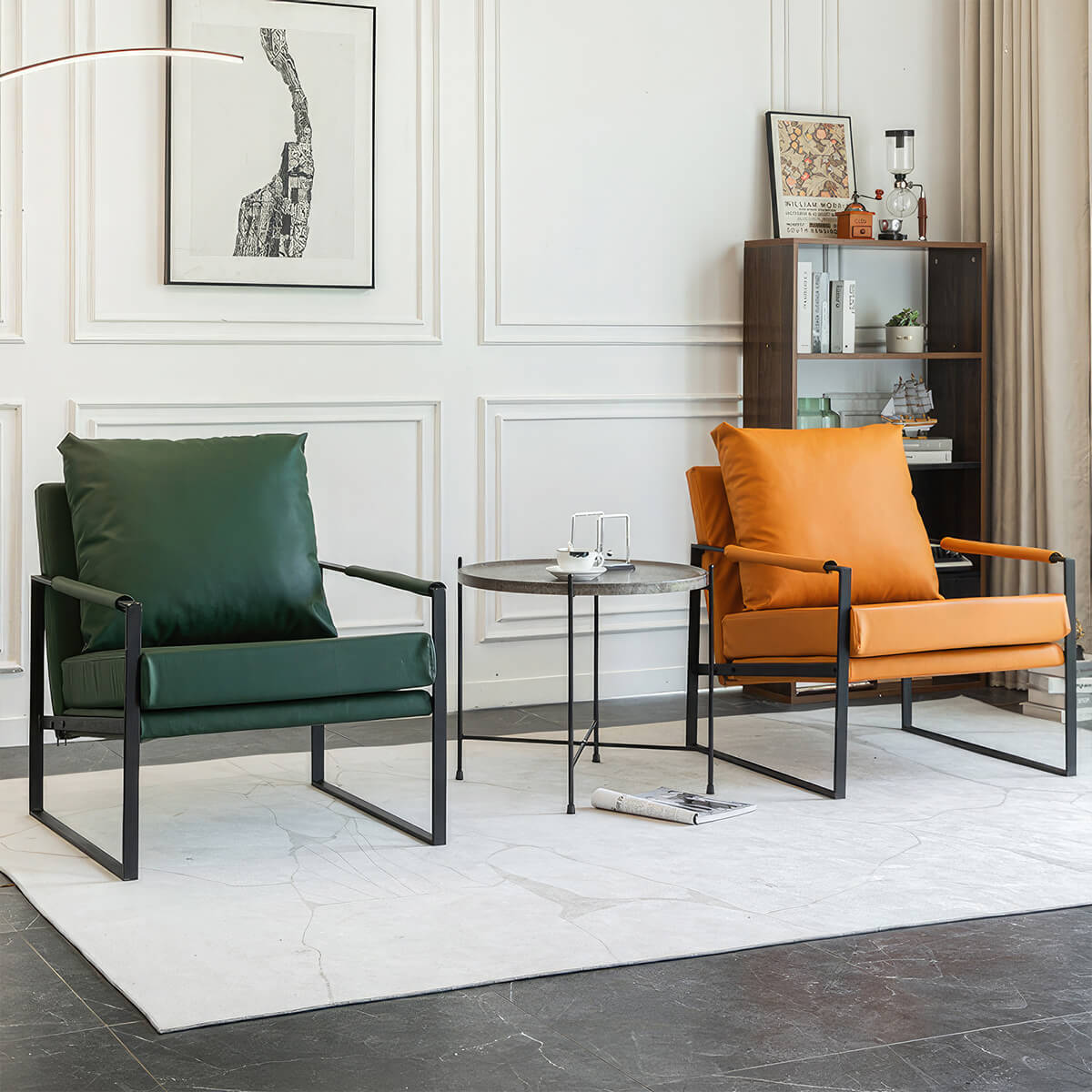 Minimalist Faux Leather Single Armchair with Backrest for Small Apartments