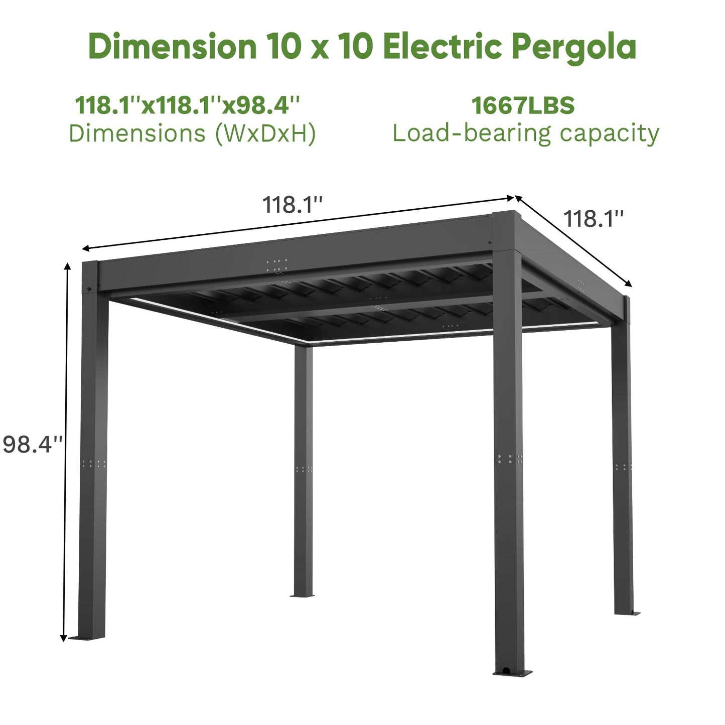 10 Ft. W X 10 Ft. D Aluminium Pergola With Adjustable Louvered Roof