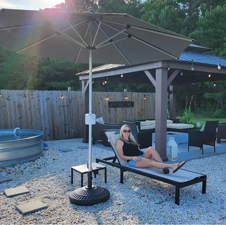 9ft Motorized Patio Umbrella with Remote & Optional Base