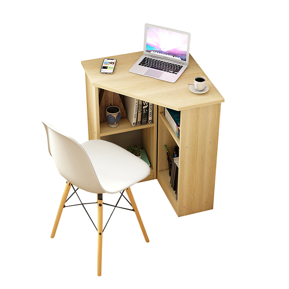 Minimalist Small Corner Writing Desk with Built-In Storage Cabinet