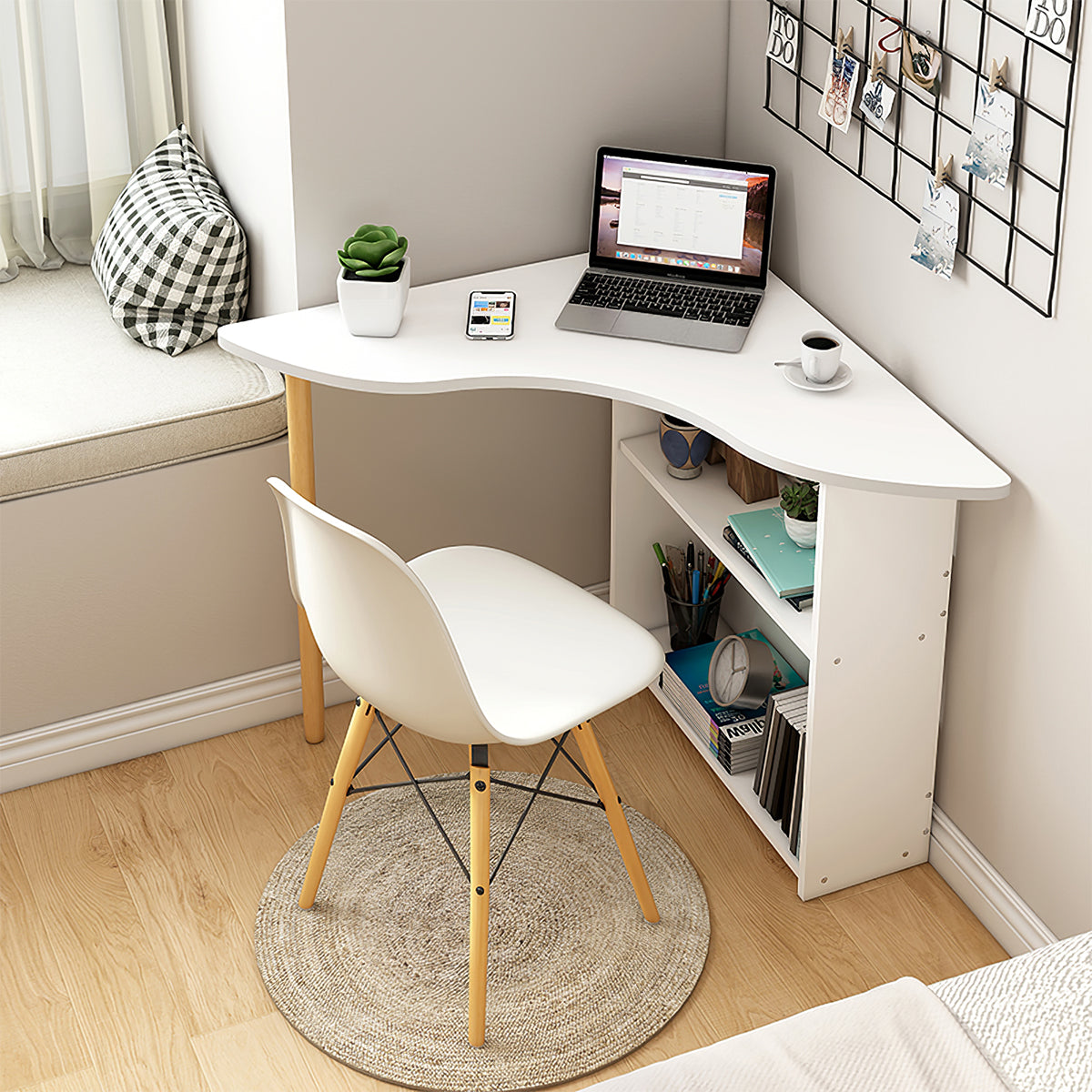 Minimalist Small Corner Writing Desk with Built-In Storage Cabinet