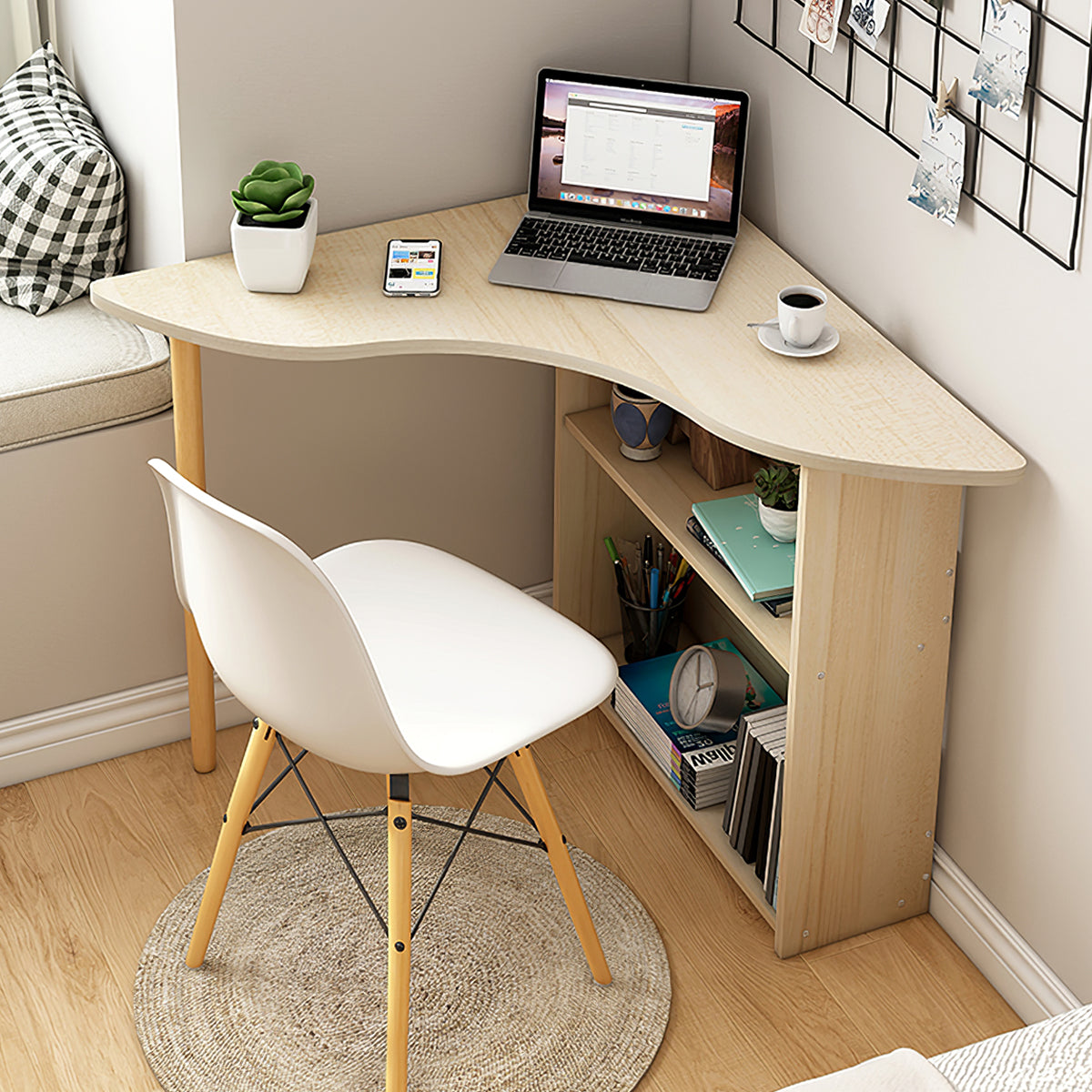 Minimalist Small Corner Writing Desk with Built-In Storage Cabinet