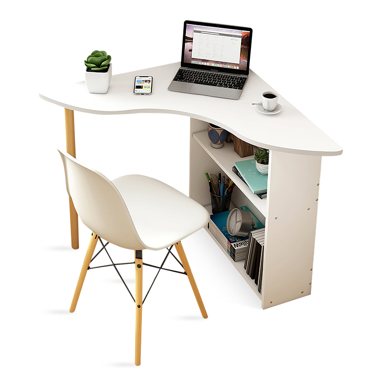 Minimalist Small Corner Writing Desk with Built-In Storage Cabinet