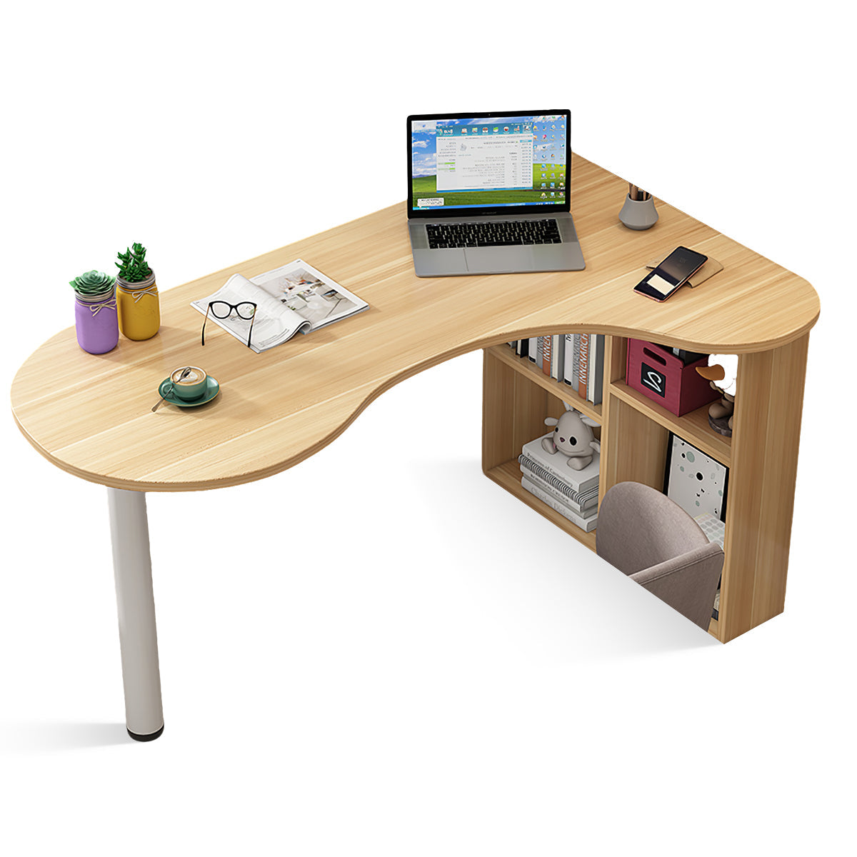 Minimalist Corner Computer Desk with Side Storage Cabinet for Home