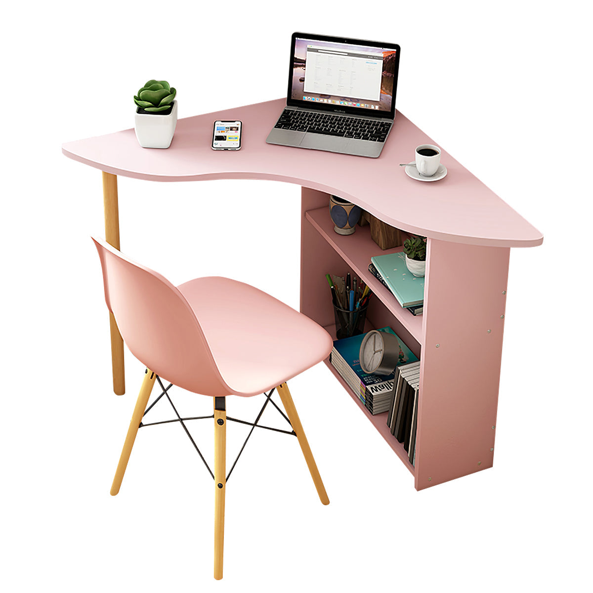 Minimalist Small Corner Writing Desk with Built-In Storage Cabinet