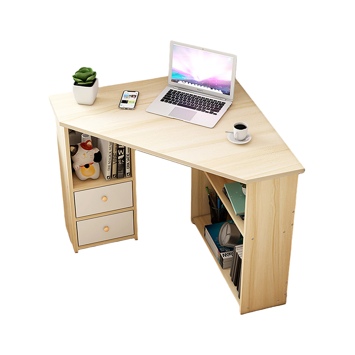Minimalist Small Corner Writing Desk with Built-In Storage Cabinet