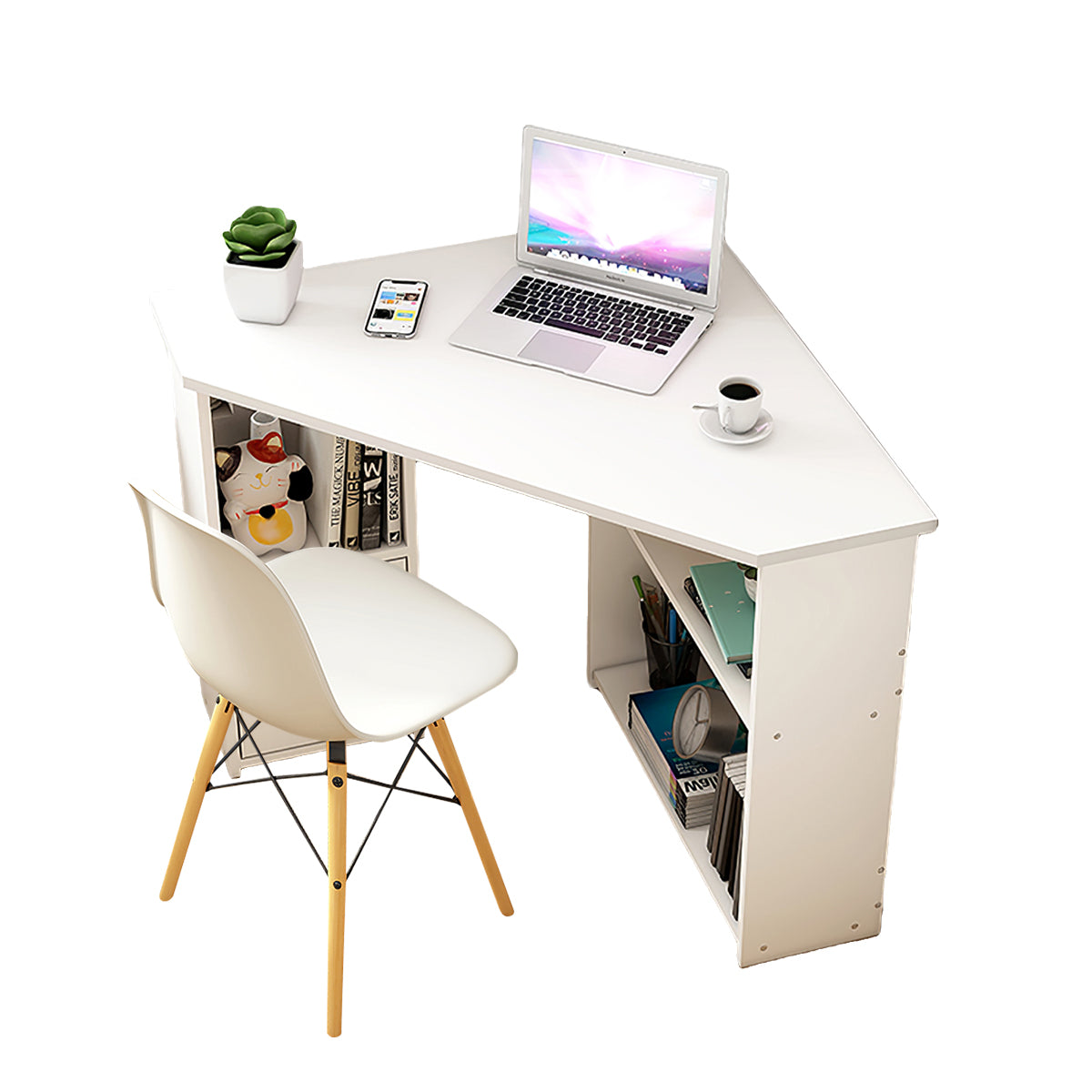 Minimalist Small Corner Writing Desk with Built-In Storage Cabinet