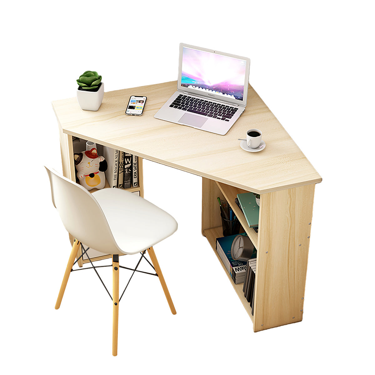 Minimalist Small Corner Writing Desk with Built-In Storage Cabinet