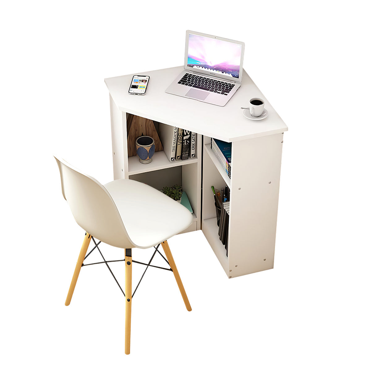 Minimalist Small Corner Writing Desk with Built-In Storage Cabinet