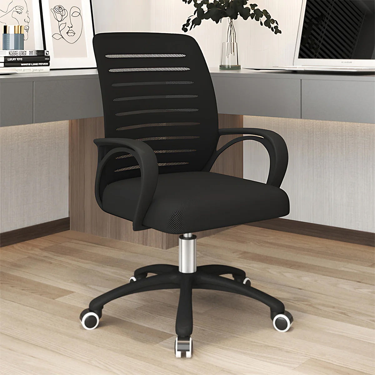 Adjustable Black Office Chair with Rotating Function