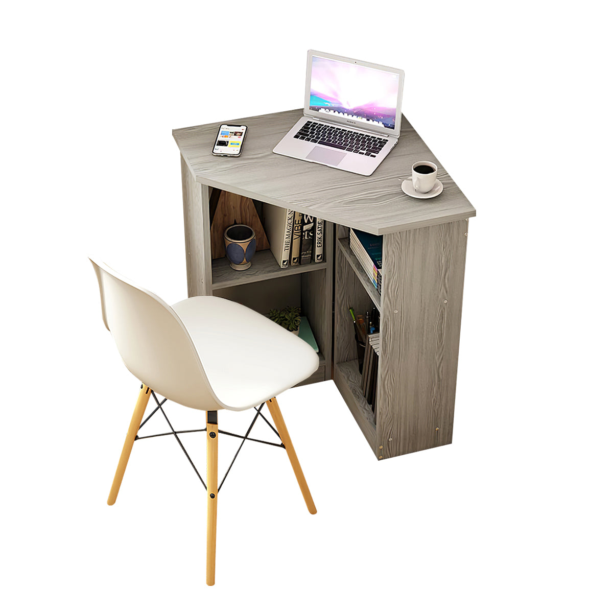 Minimalist Small Corner Writing Desk with Built-In Storage Cabinet