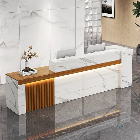Minimalist Reception Desk with Side Storage Shelves for Office (Sale Event）