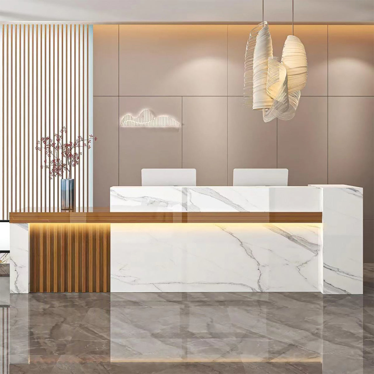 Minimalist Reception Desk with Side Storage Shelves for Office (Sale Event）