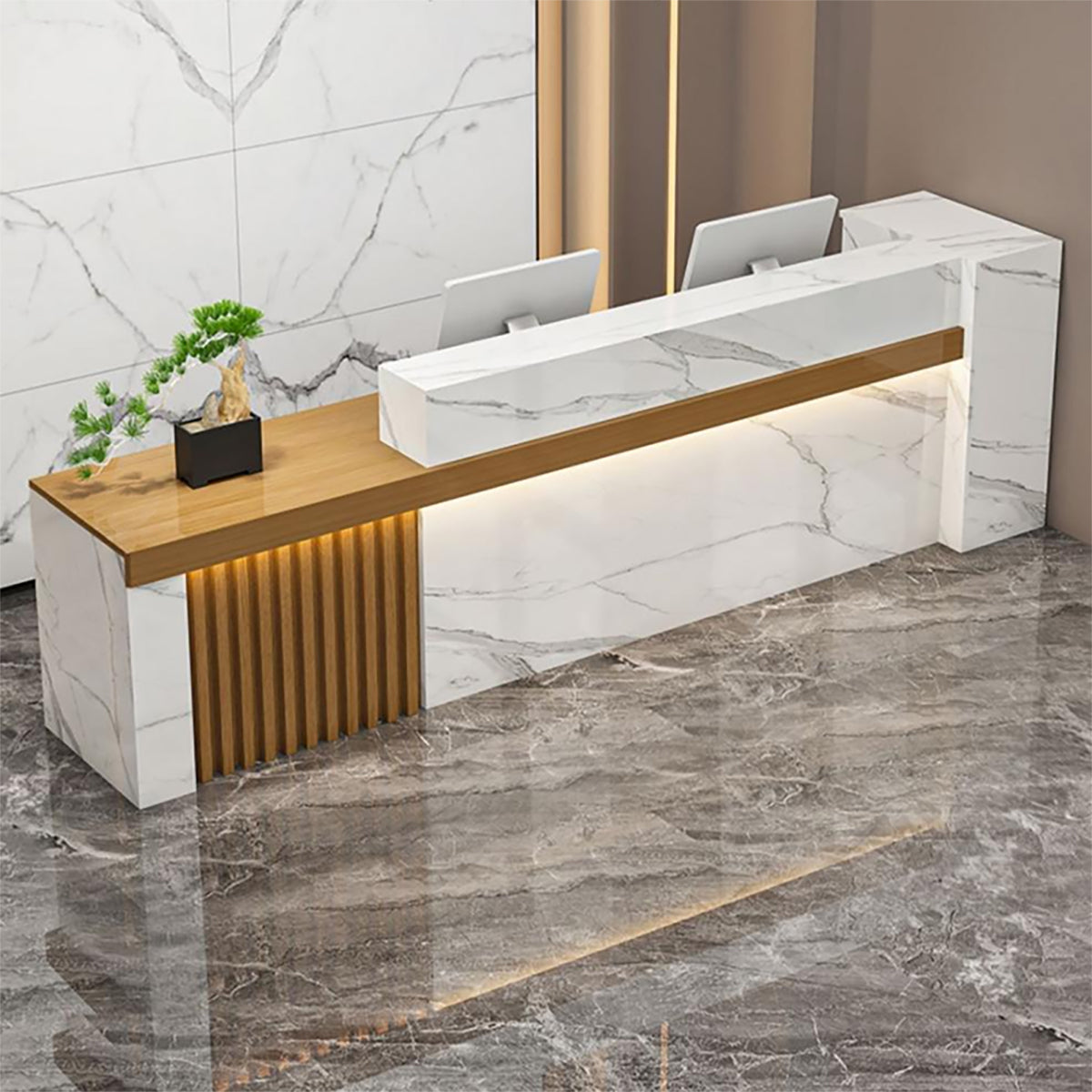 Minimalist Reception Desk with Side Storage Shelves for Office (Sale Event）