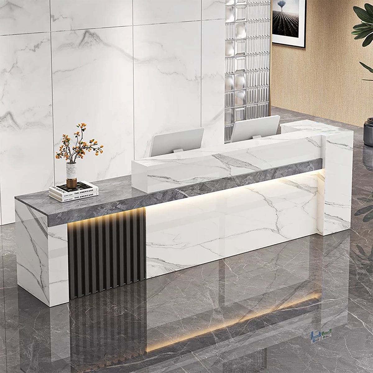 Minimalist Reception Desk with Side Storage Shelves for Office (Sale Event）