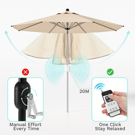 9ft Motorized Patio Umbrella with Remote & Optional Base