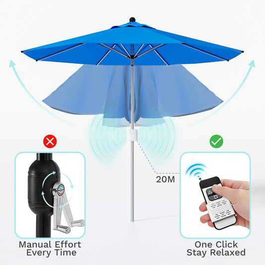 9ft Motorized Patio Umbrella with Remote & Optional Base