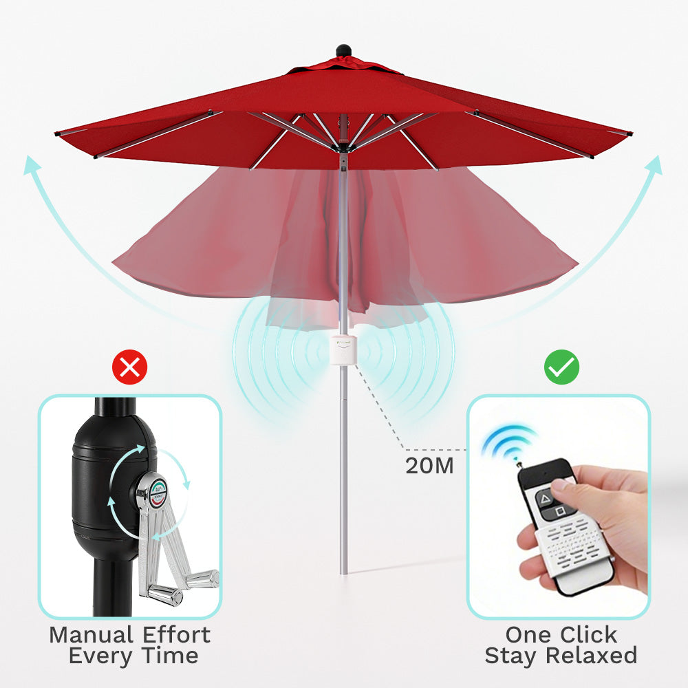 9ft Motorized Patio Umbrella with Remote & Optional Base