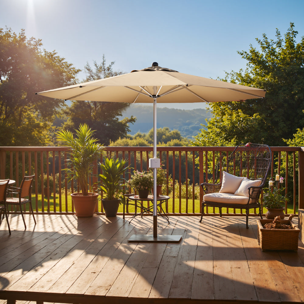 9ft Motorized Patio Umbrella with Remote & Optional Base