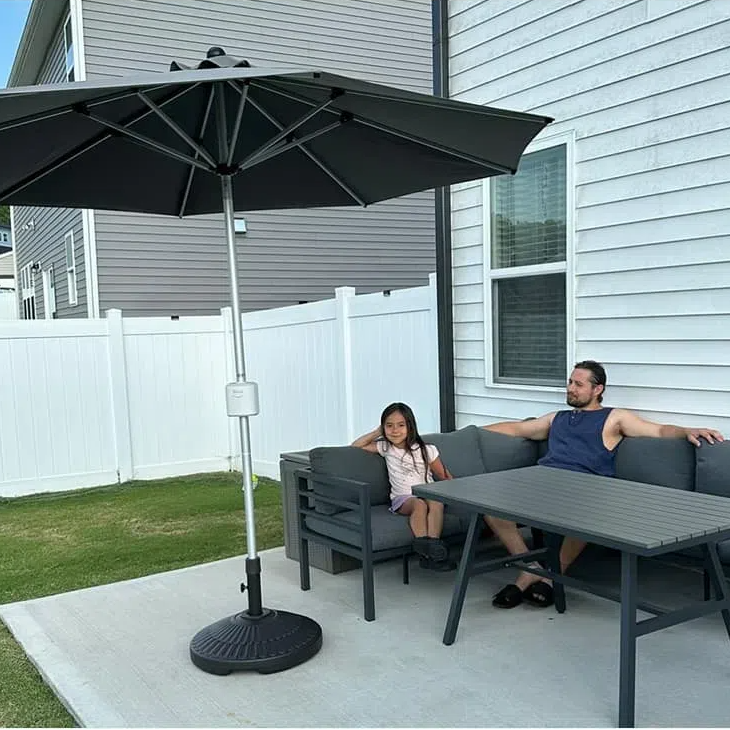 9ft Motorized Patio Umbrella with Remote & Optional Base